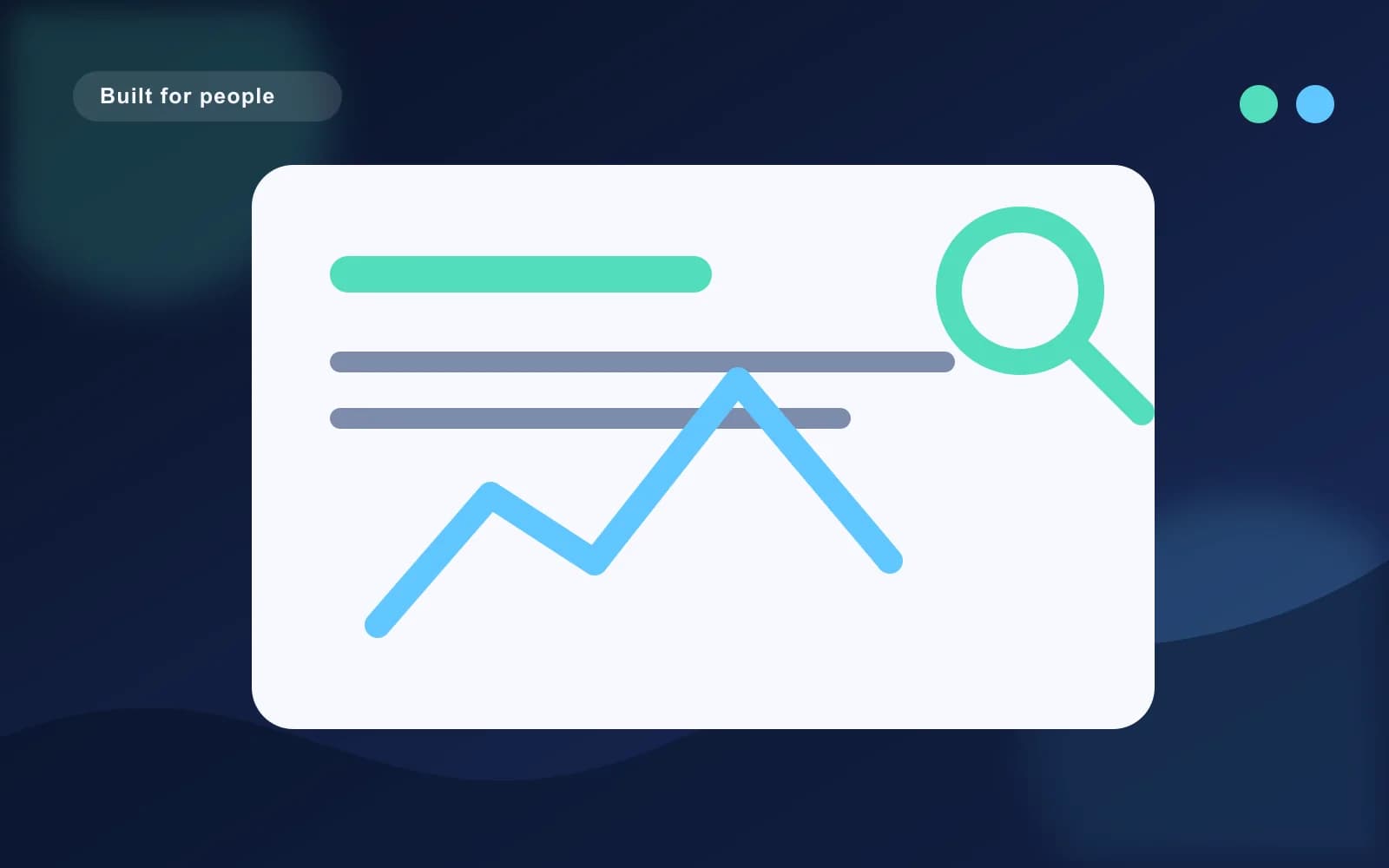Stylised website page, search magnifier, and growth line